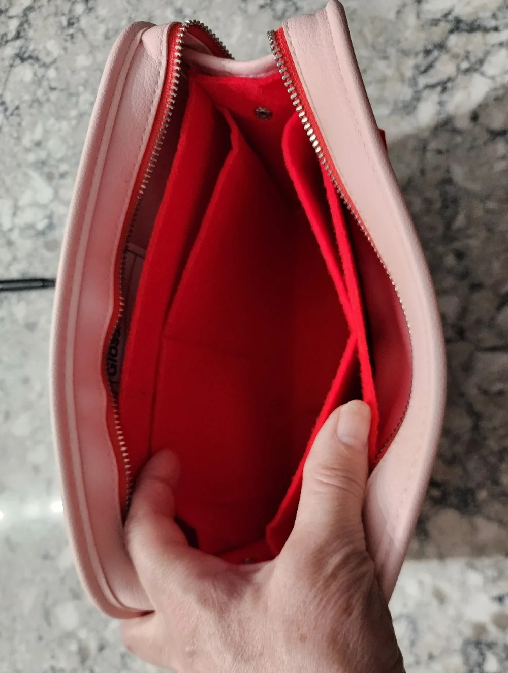 Glossier Light Pink Beauty Bag With Snap In Removeable Liner